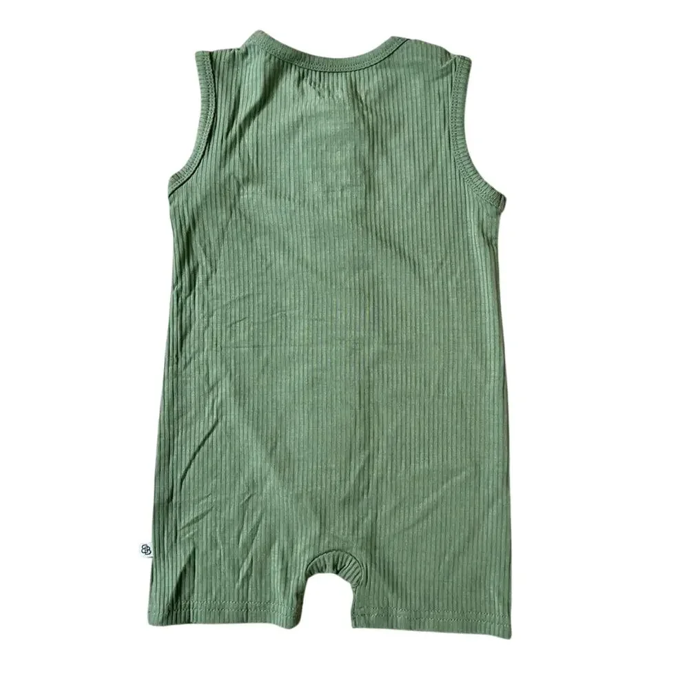 Little‎ Bum Bums Bamboo Ivy Green Ribbed Shortall Romper 18-24 NWT Boho Chic